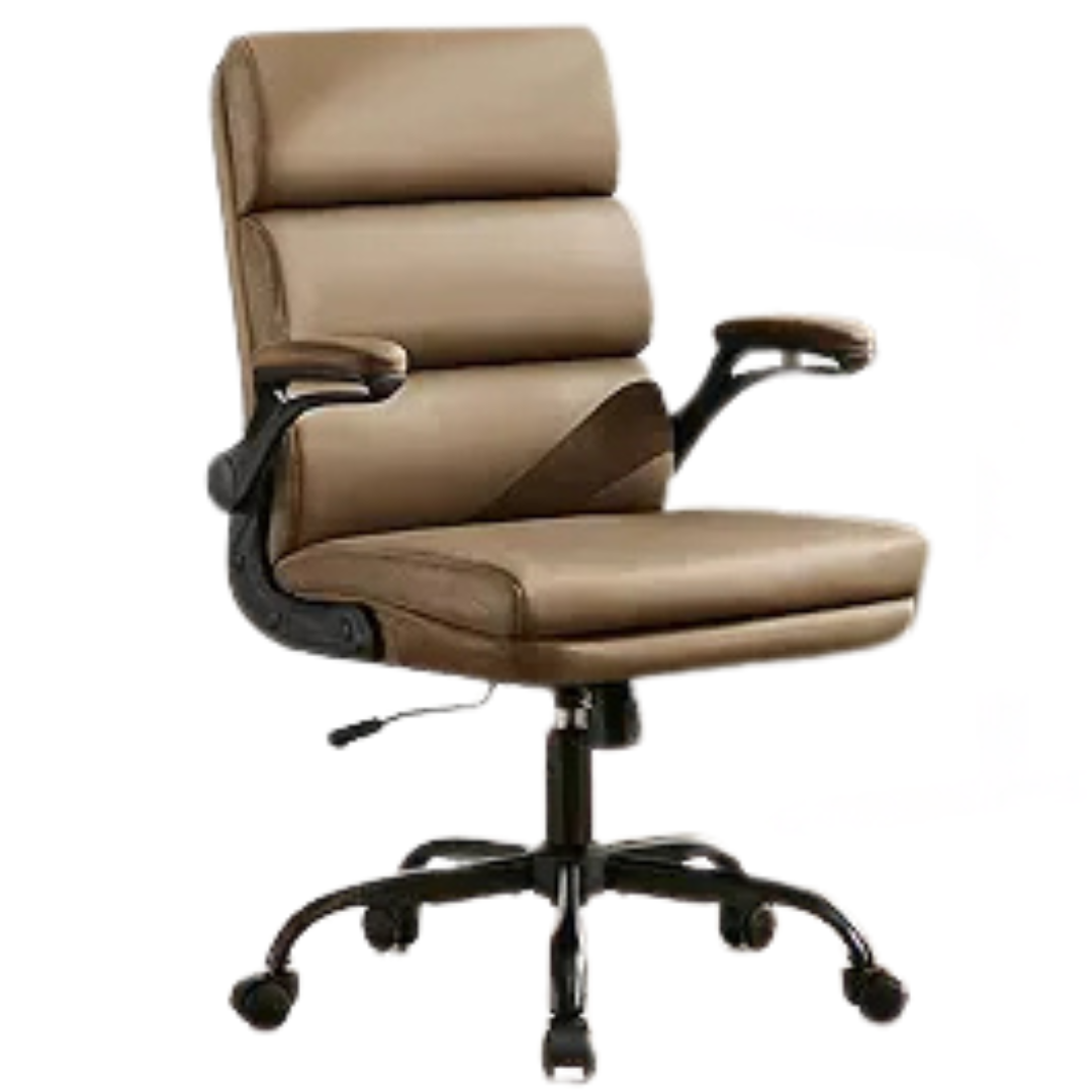 Executive Comfortable Office Chair With Padded Flip-Up Armrest (Tan)