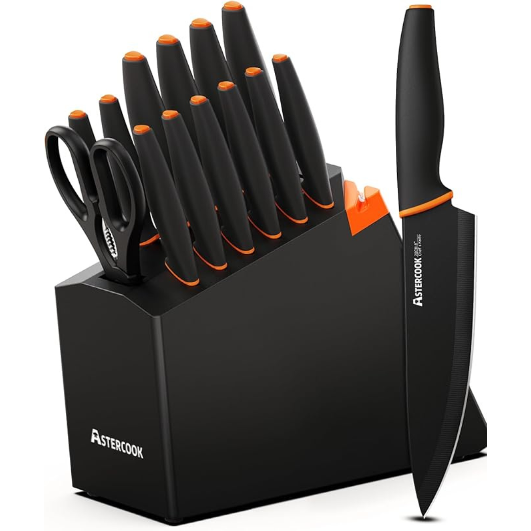 15-Piece High Carbon German Stainless Steel Knife Block Set