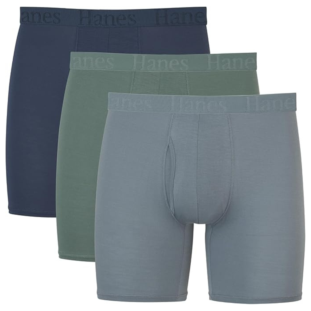 3-Pack Hanes Men's Supersoft Viscose from Bamboo Underwear Trunks & Boxer Briefs