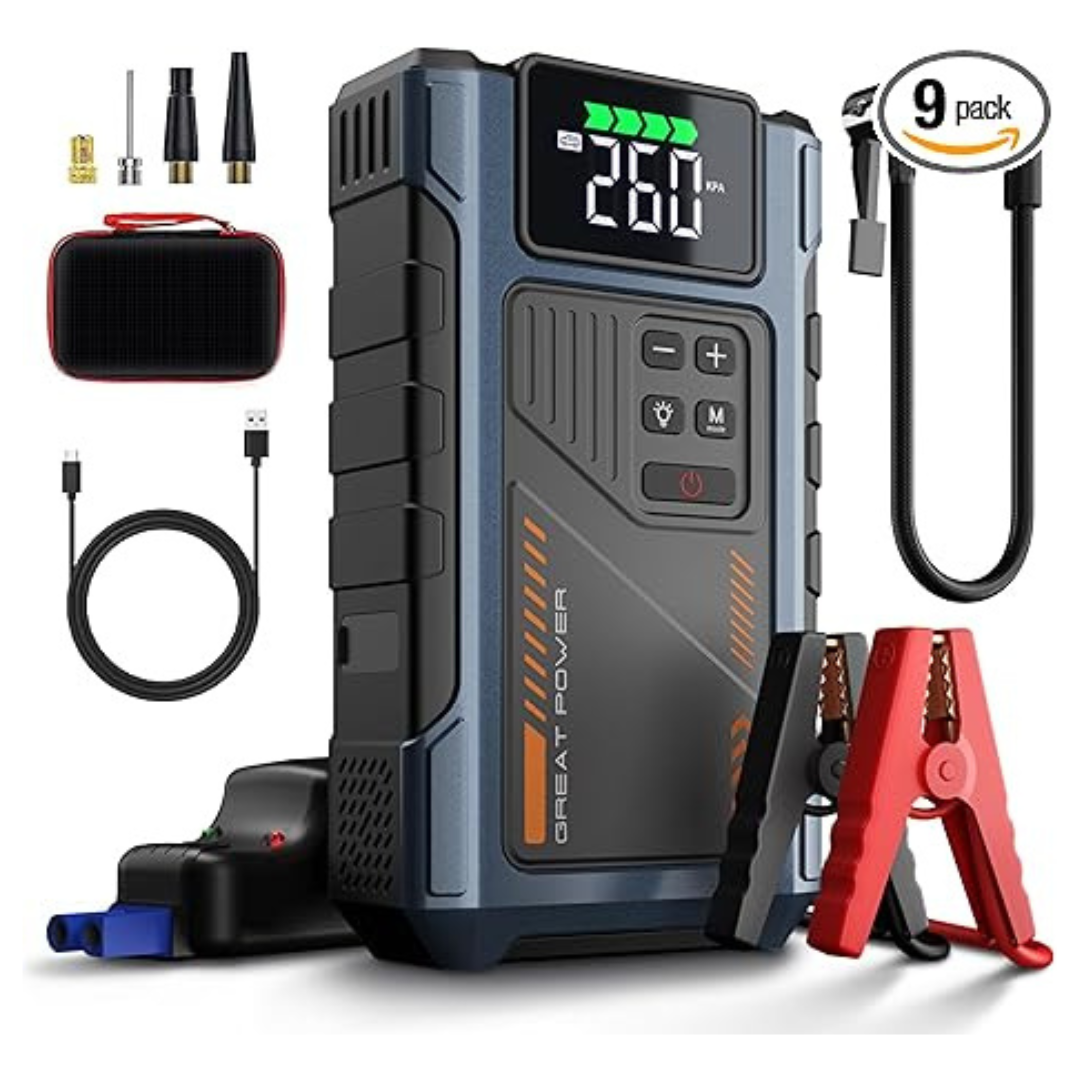 2500A 150PSI Car Battery Charger Jump Starter W/ Air Compressor