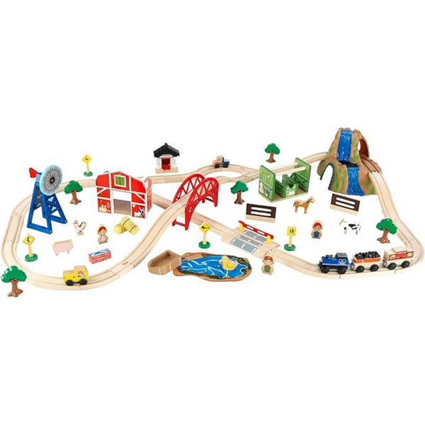 KidKraft Wooden Rural Farm Train Set With 75 Pieces
