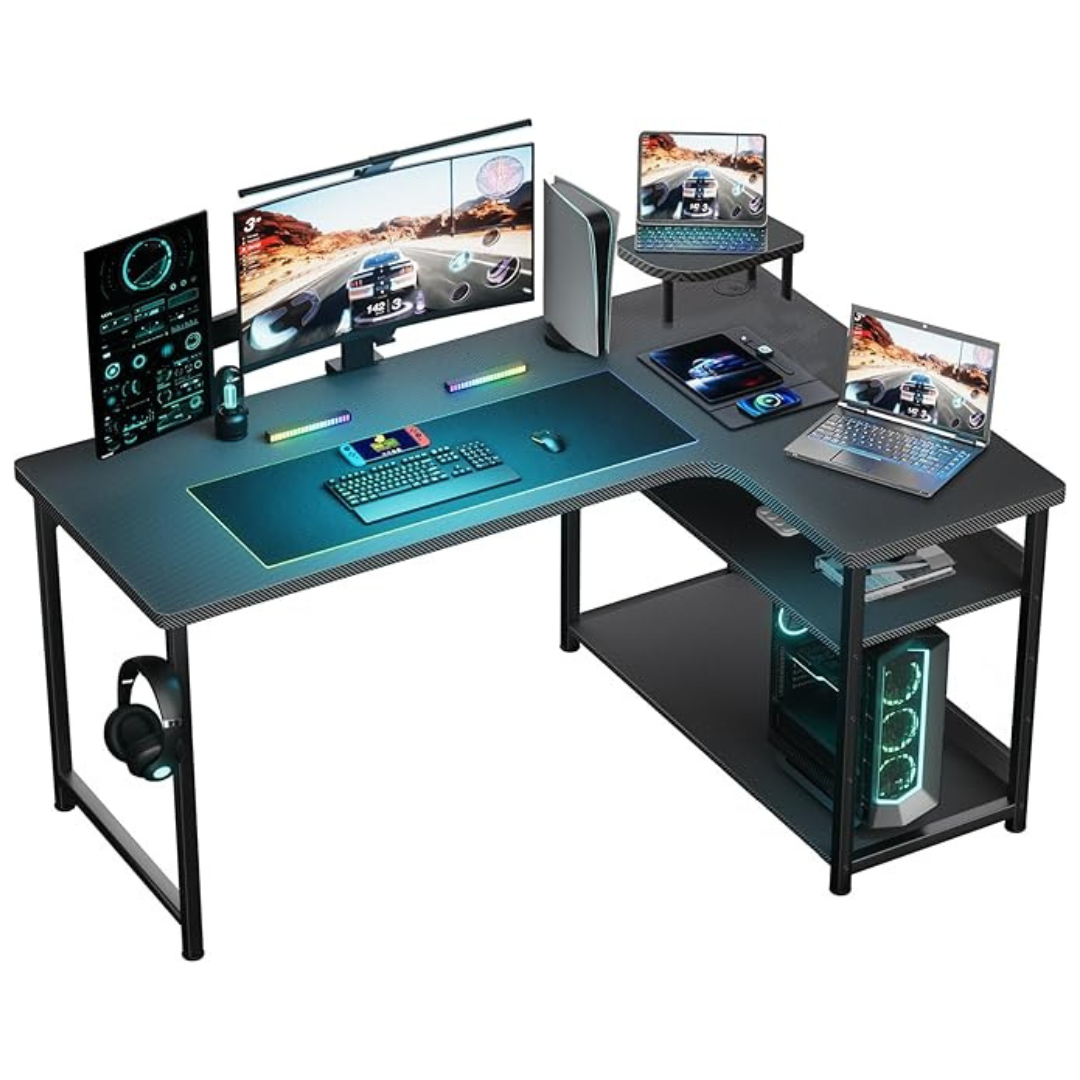 GTRACING L Shaped Carbon Fiber Computer Gaming Desk