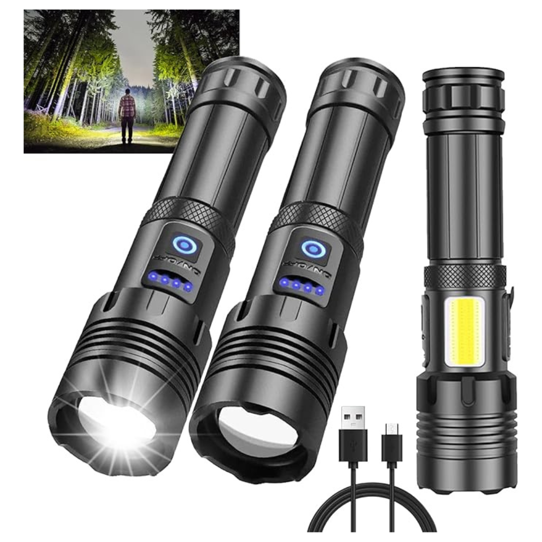 3-Pack Rechargeable High Lumens 7 Mode Tactical LED Flashlight