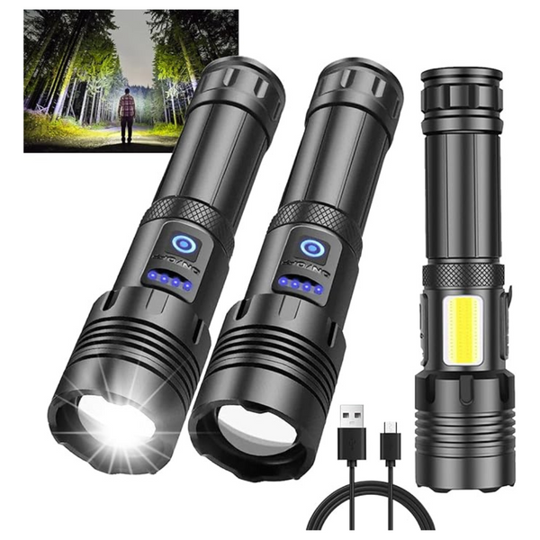 3-Pack Rechargeable High Lumens 7 Mode Tactical LED Flashlight