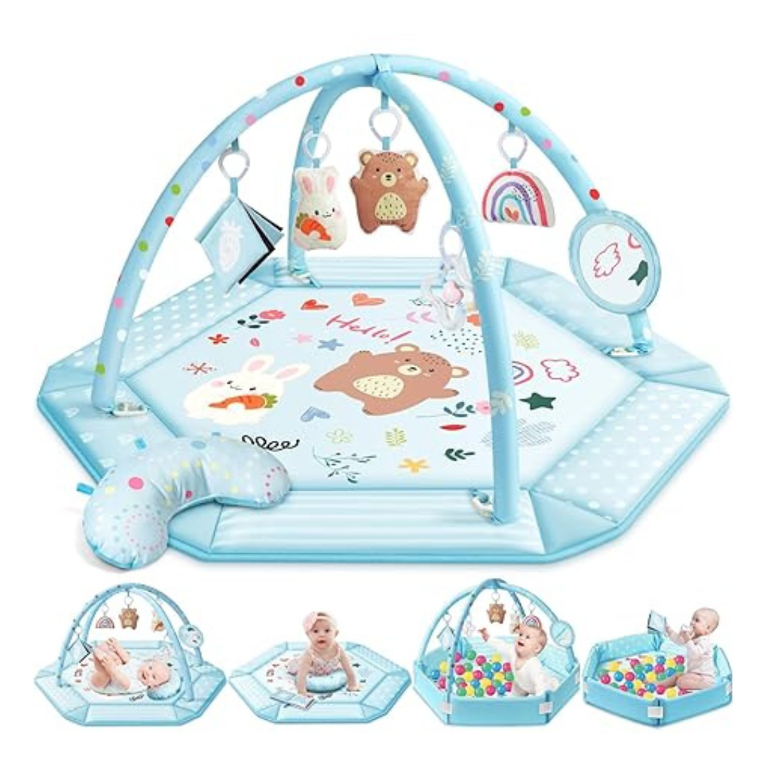 8-In-1 Tummy Time Baby Gym Play Mat & Ball Pit With 6 Toys