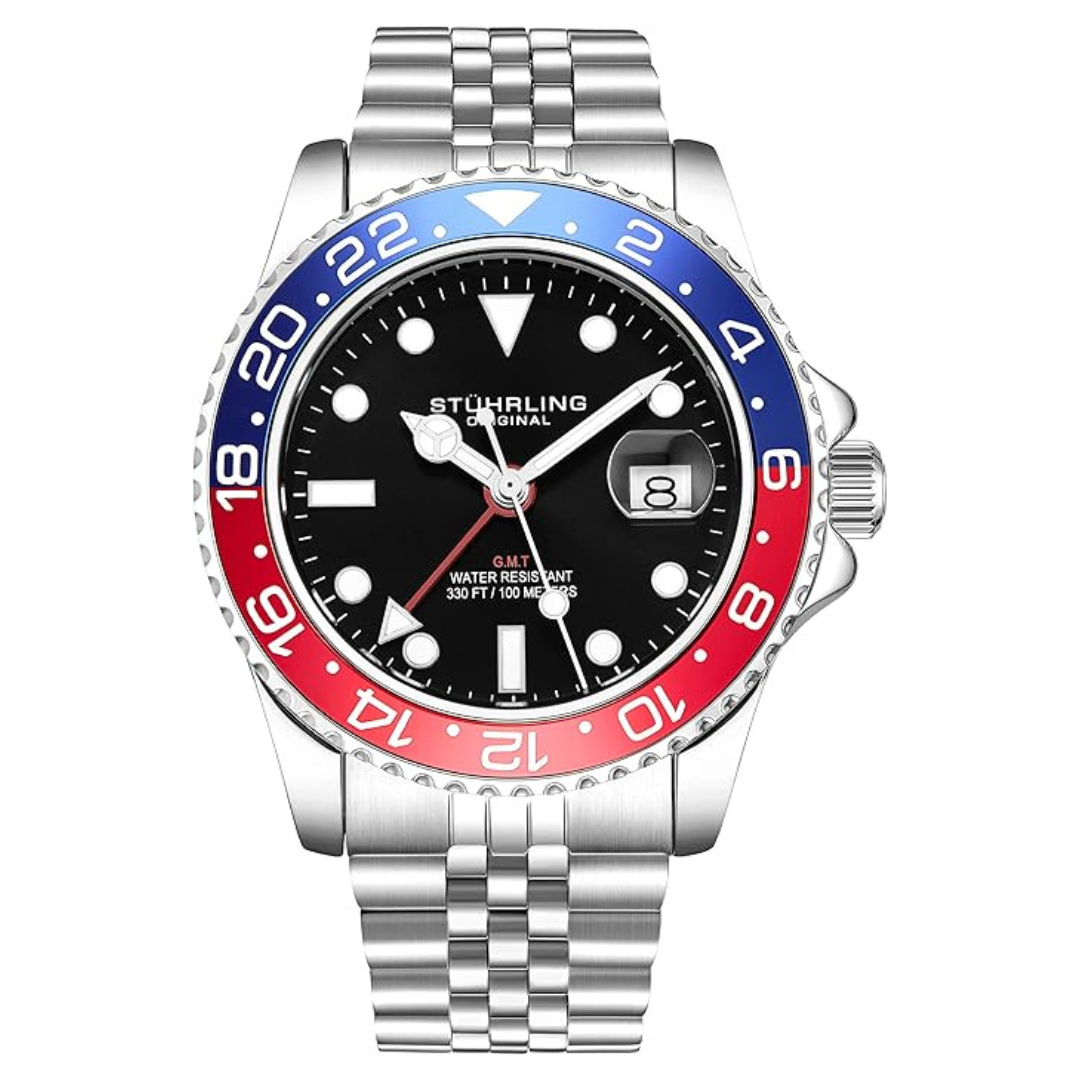 Stuhrling Original Men's Stainless Steel Jubilee Bracelet GMT Watch