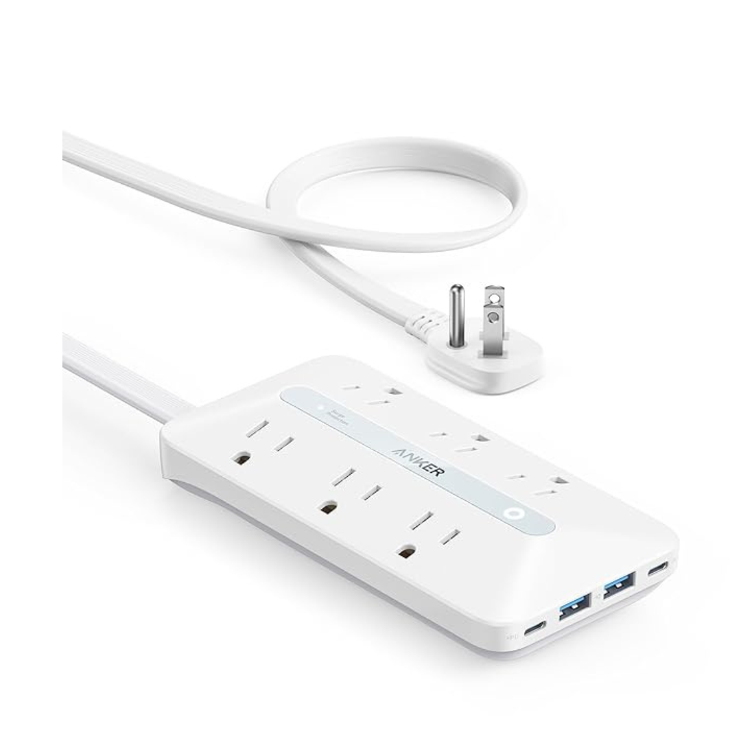 Anker 10-In-1 Flat Plug 5Ft Power Strip W/ 6 AC Outlets & 4-USB Ports