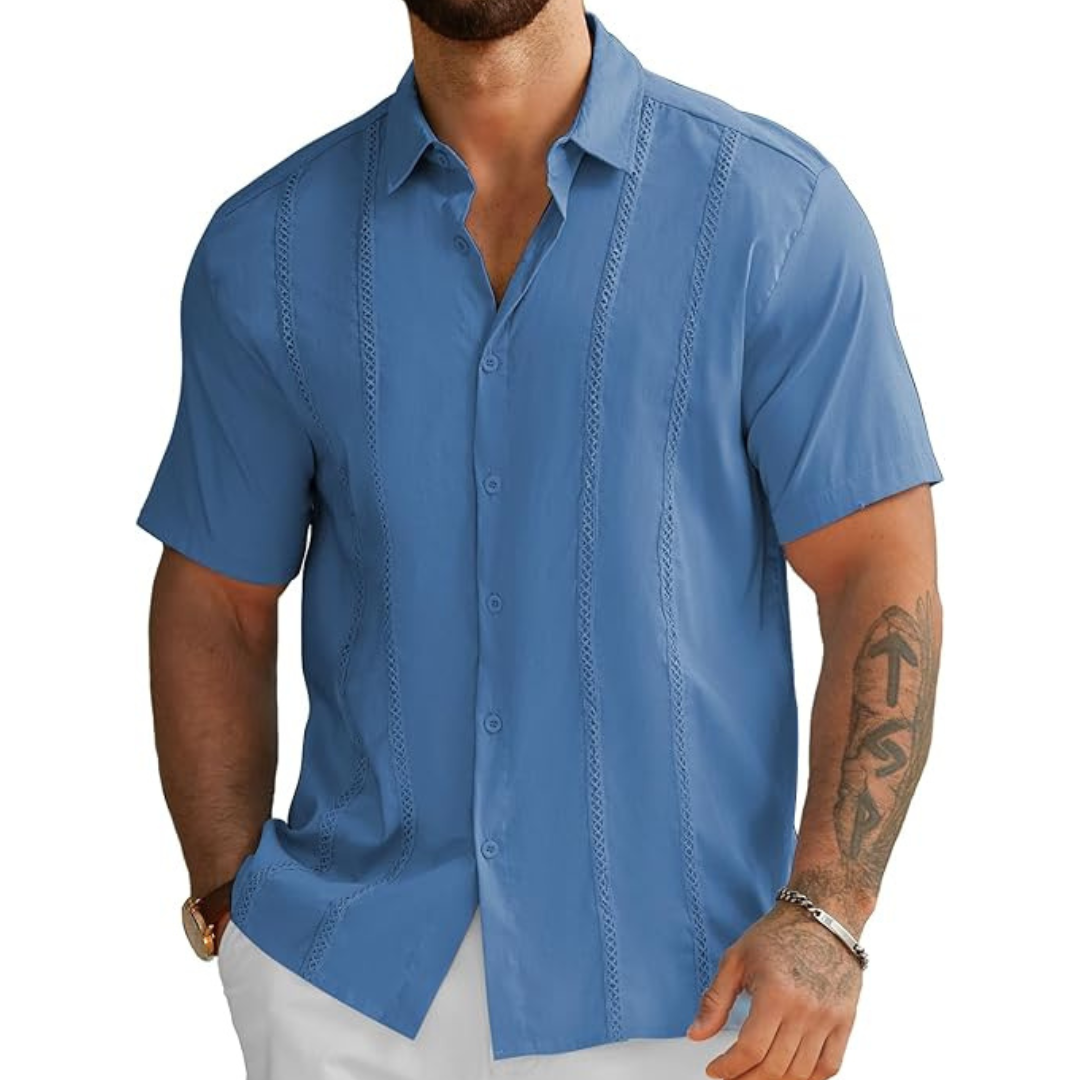 Men's Cuban Guayabera Hand Embroidery Deco Shirt (Various)
