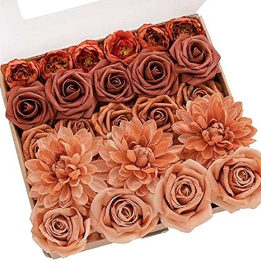 23-Piece Burnt Amber Silk Floral Arrangement