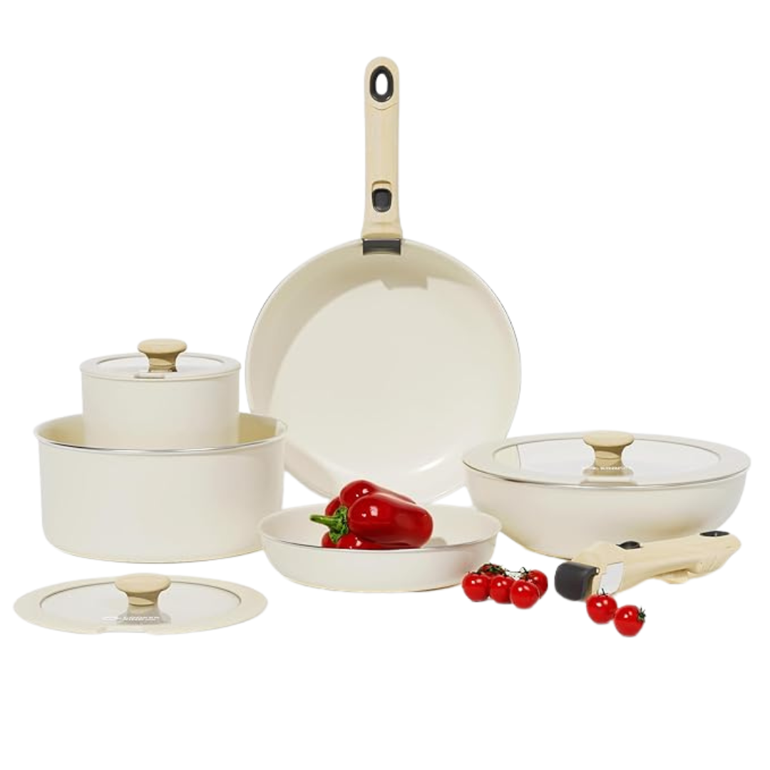 Ceramic Non Stick Pots And Pans Set With Removable Handle