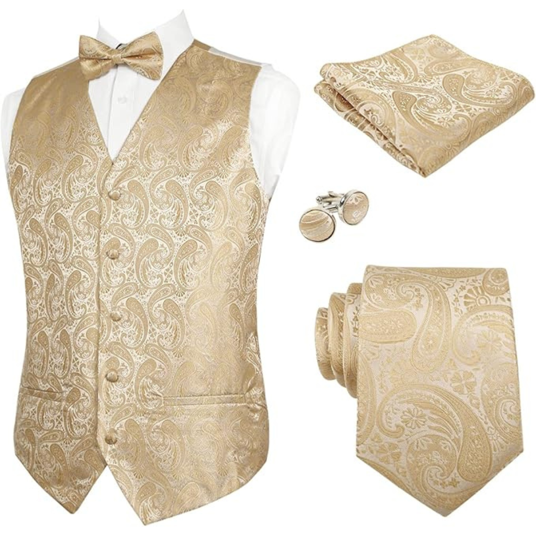 Men's 5 Pcs Classic Paisley Suit Vest Set