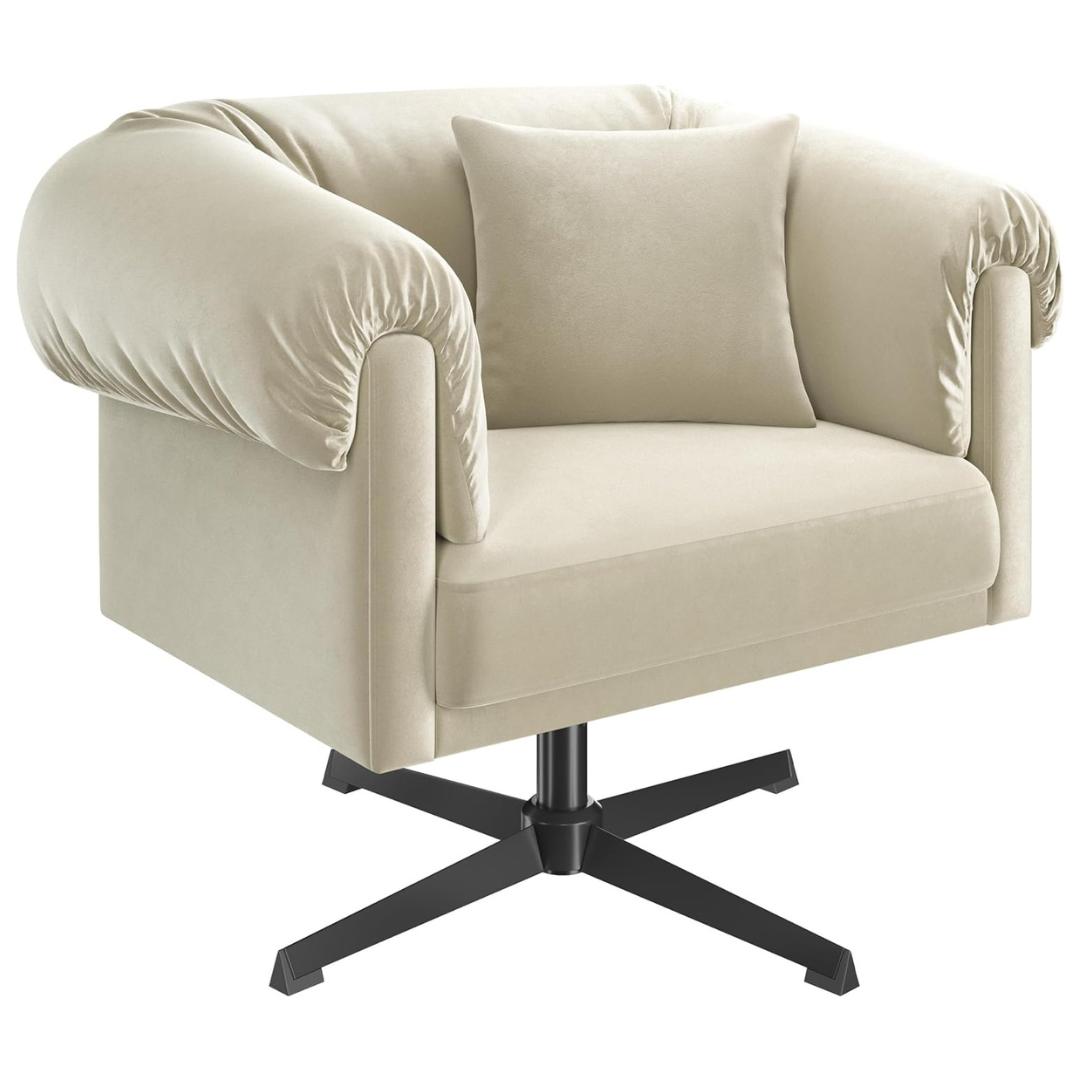 Yaheetech Modern Upholstered Accent Chair Swivel Velvet Armchair With Pillow