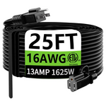25ft 16AWG 3-Prong Heavy Duty Black Extension Cord