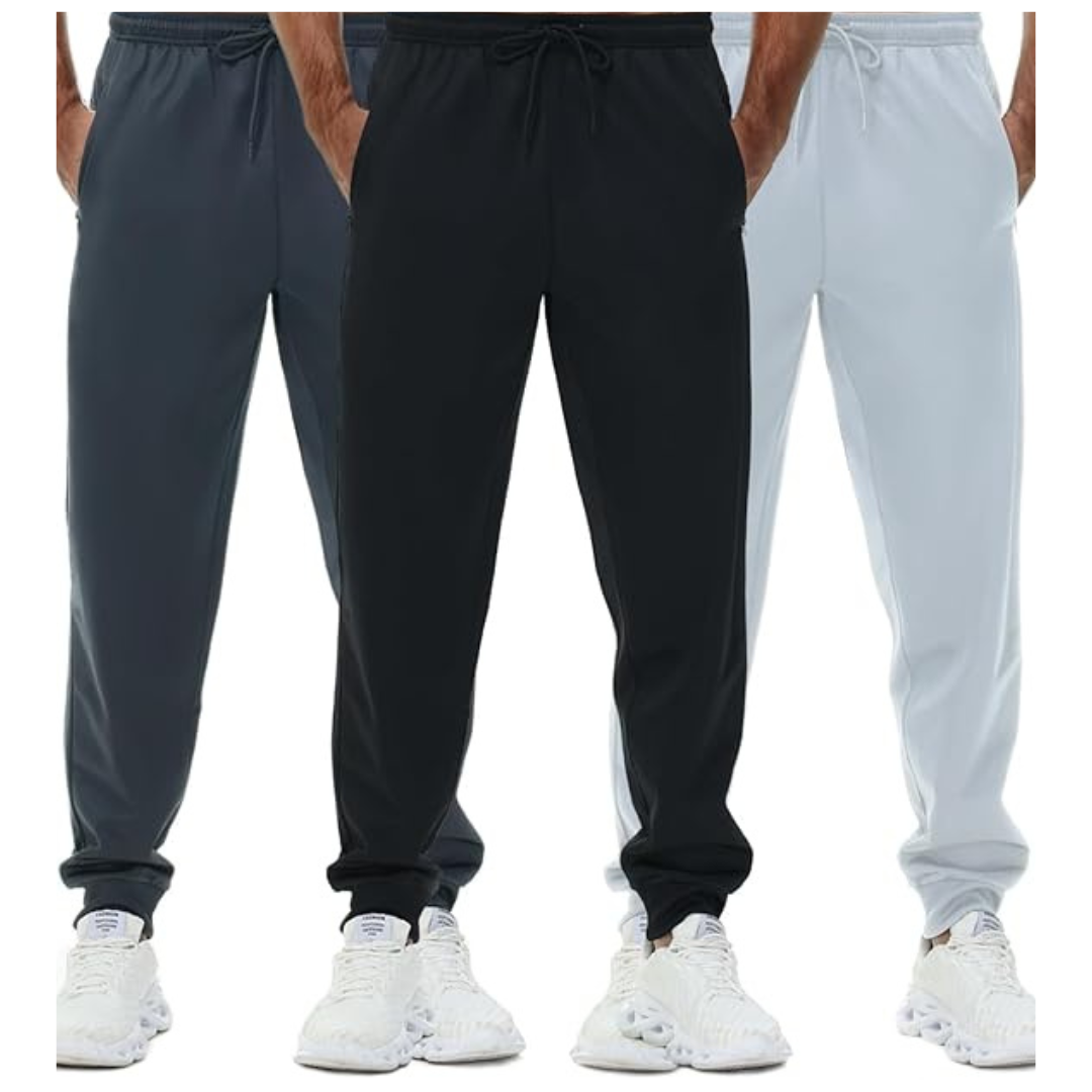 3-Pack Men's Zipper Pockets Athletic Training Sweatpants (Various)