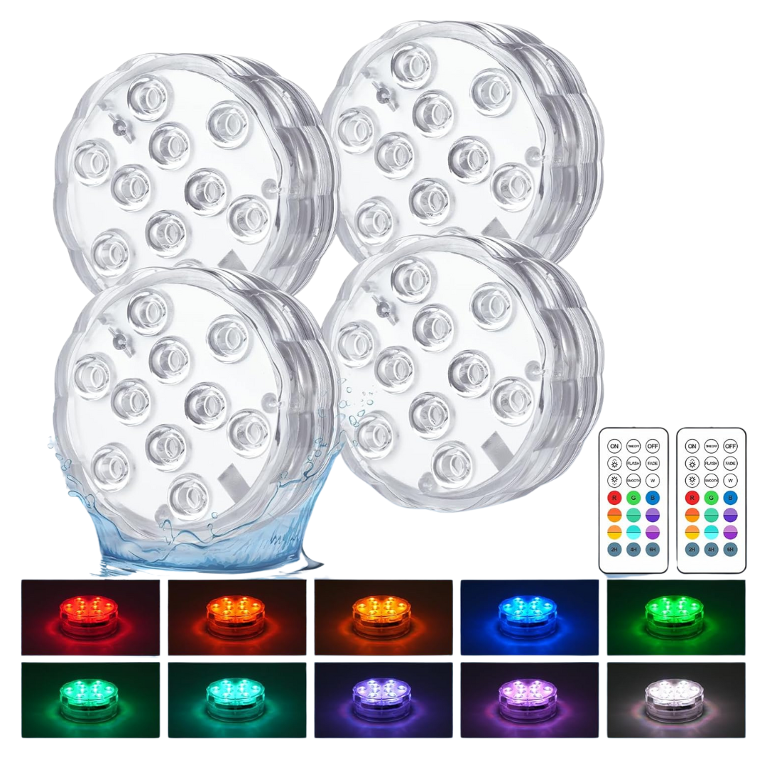 4-Pack Creatrek 10 Color Changing Battery Operated Pool Lights W/ Remote