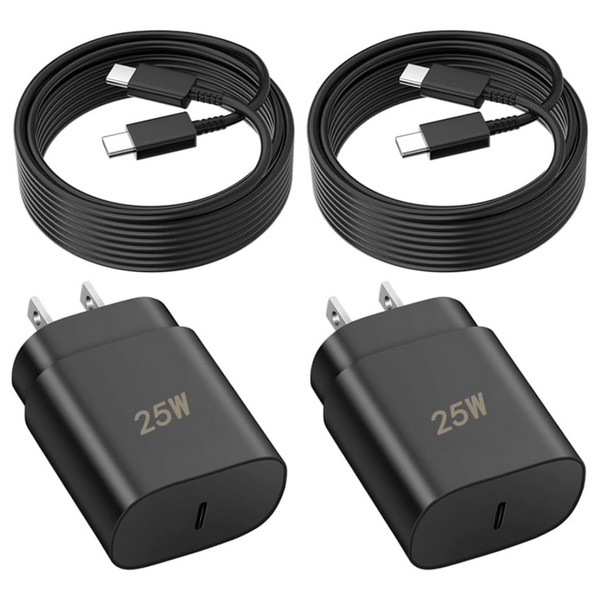 2-Pack 25W USB-C Super Fast Charger Adapter W/ 6-Ft Charging Cord