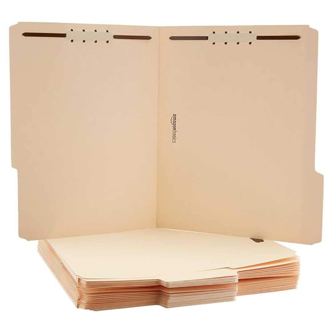 100-Pack Amazon Basics Manila File Folders With Fasteners