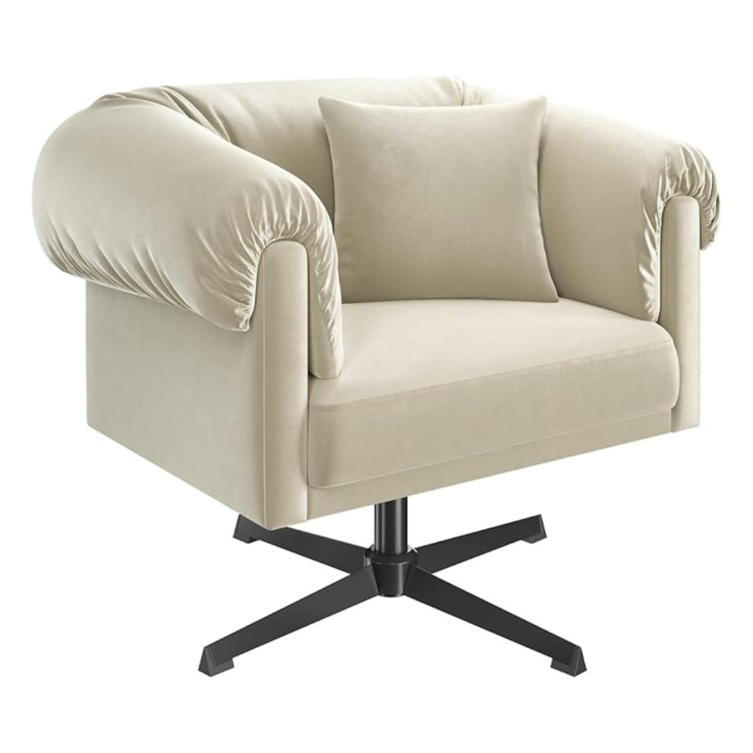 Yaheetech Swivel Velvet Armchair With Pillow
