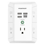 Poweriver 3-Side 5 AC-Outlet Extender Surge Protector W/ 4-USB Ports