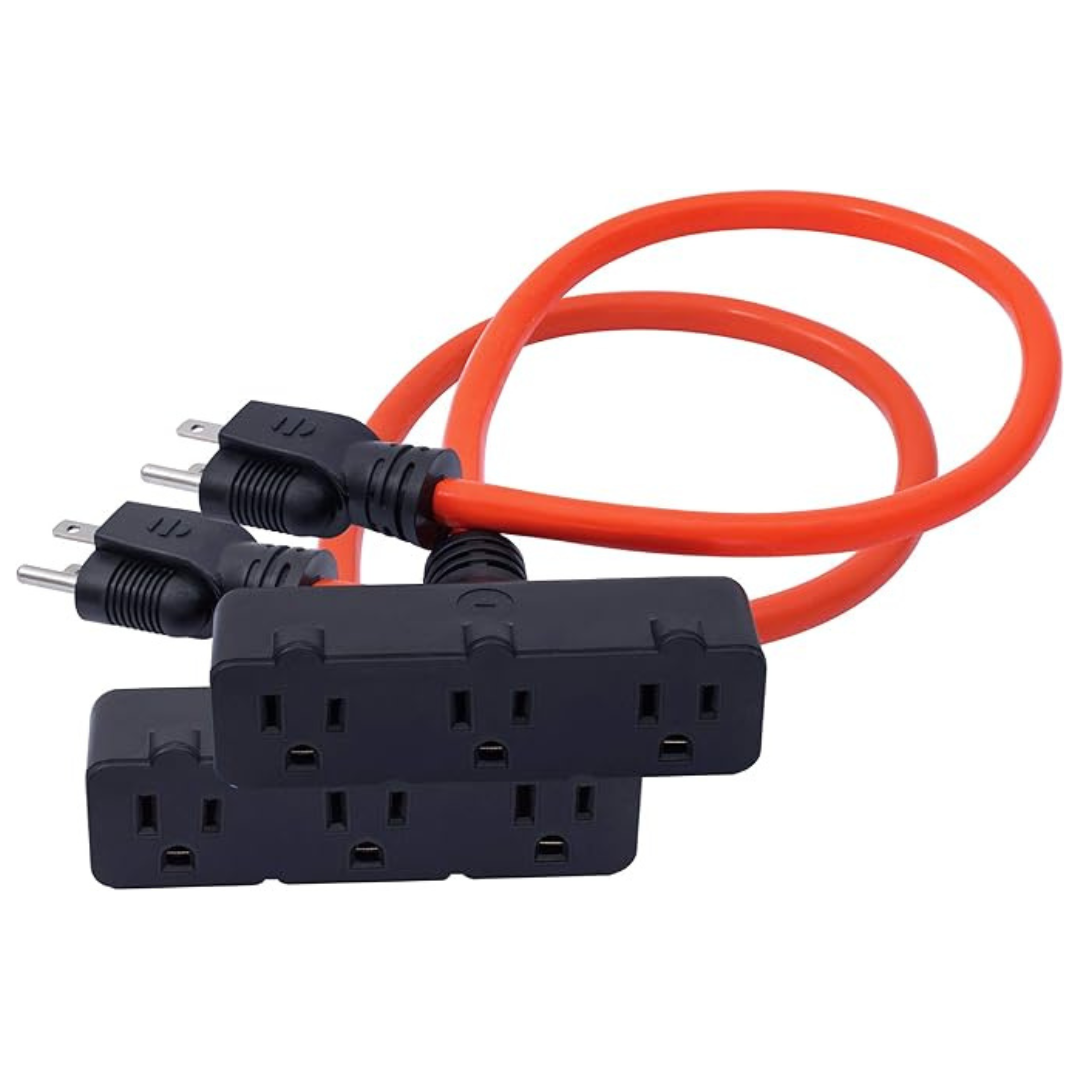 2-Pack KMC 25V/15Amp 1875Watt 2-Feet 3-Outlet Power Extension Cord