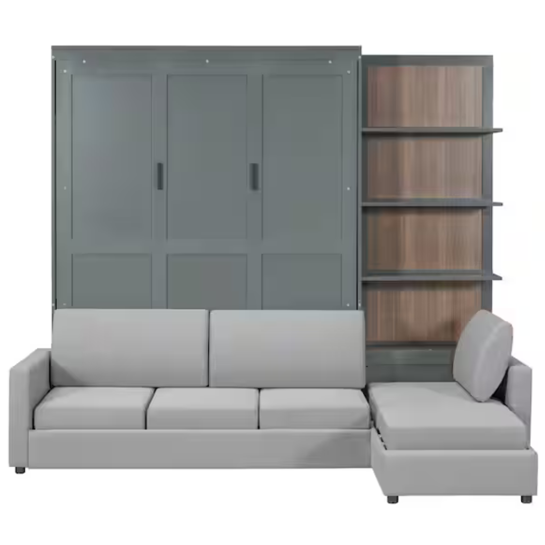 Harper & Bright Queen Murphy Bed With Sofa & Shelves
