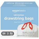 200-Count Amazon Basics Drawstring Trash Bags, 13 Gal