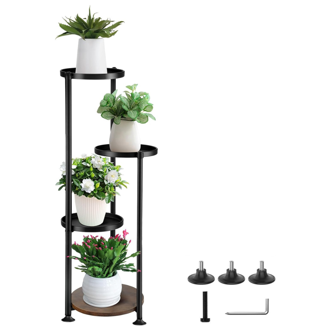 4 Tiered Plant Pot Shelf With Round Trays