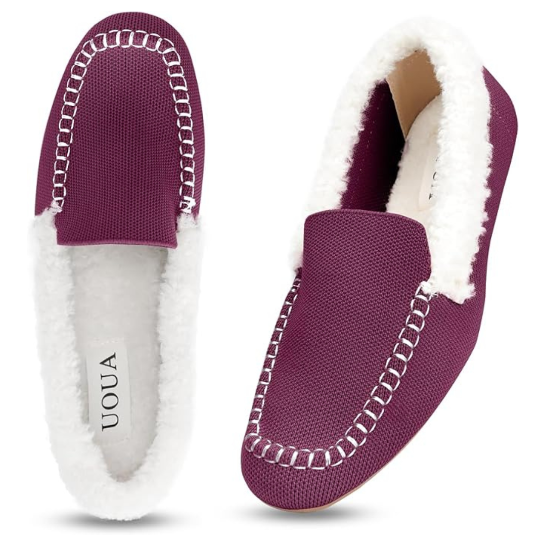 Women's Fuzzy Slip-on Knit Moccasin Slippers