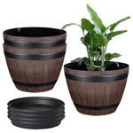 3-Pack 13" Plastic Drainage Holes & Saucer Plant Pots With Tray