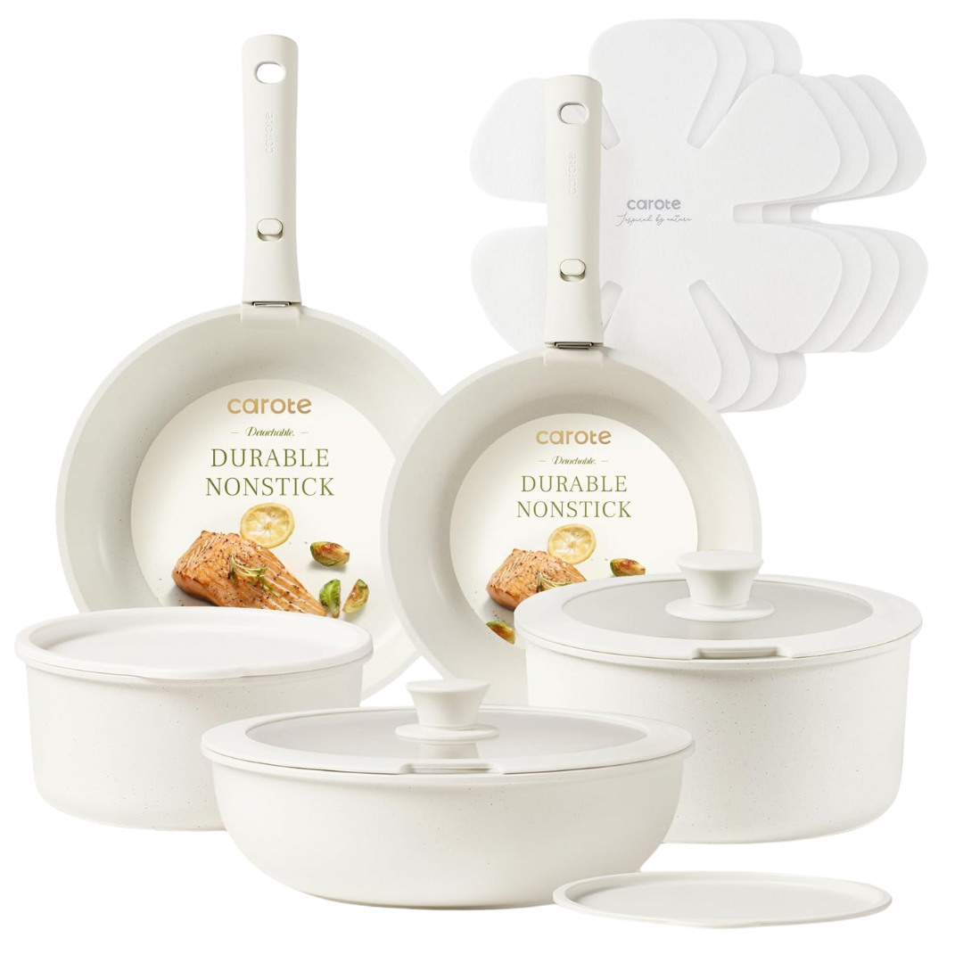 15-Piece Non Stick Pots & Pans W/Versatile Detachable Handle