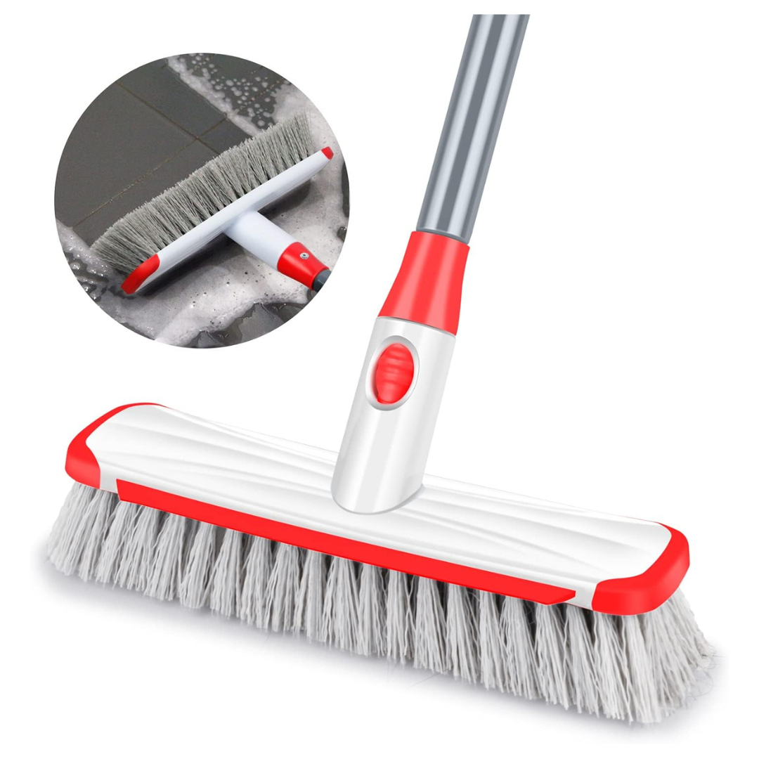 2-in-1 Floor Scrubber With Long Handle