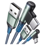 2-Pack 3.3' USB-A to Right Angle USB-C 3.1A Fast Charging Cable