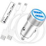 4.8A Dual USB A MFi Certified iPhone 15 Car Charger with Cables