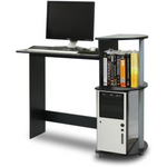Furinno Compact Round Side Computer Desk w/ Shelves