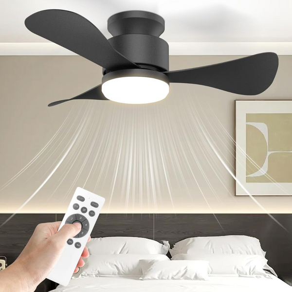 28'' Black Low Profile Ceiling Fan with Light and Remote