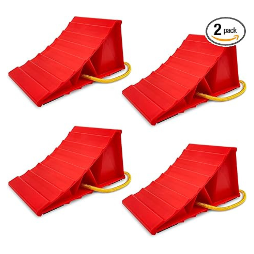 2-Pairs Non Slip Base Heavy Duty Camper Wheel Chock With Rope