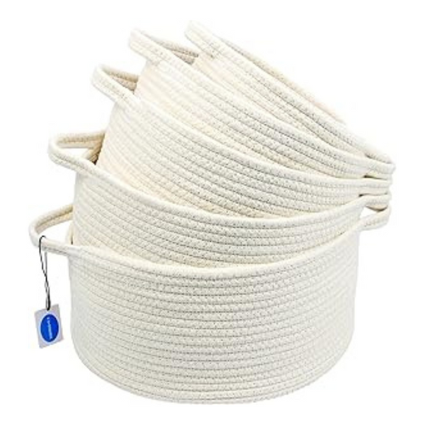 Set Of 5 Casaphoria Cotton Rope Woven Storage Baskets Bin