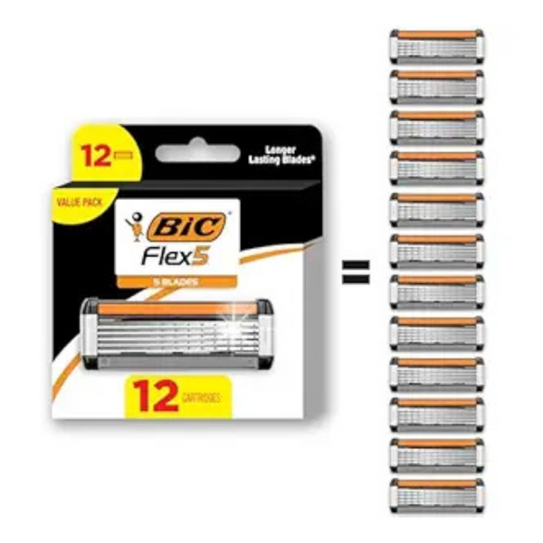 12-Count BIC Flex 5 Refillable Refill Razor Cartridges For Men