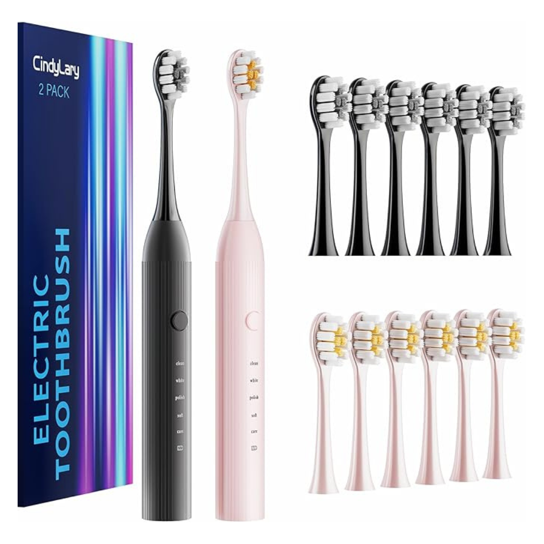 2 Pack Electric Toothbrush Set With 12 Brush Heads