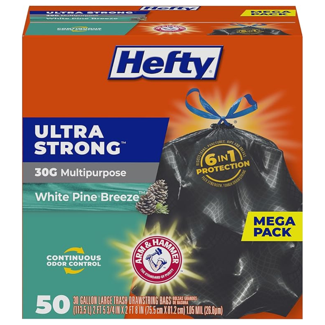 50-Count Hefty Ultra Strong 30-Gallon Drawstring Trash Bags