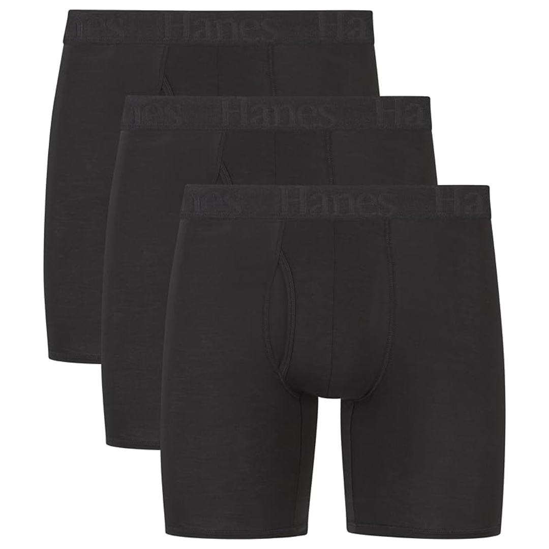 3-Pack Hanes Men's Supersoft Viscose from Bamboo Underwear Trunks & Boxer Briefs