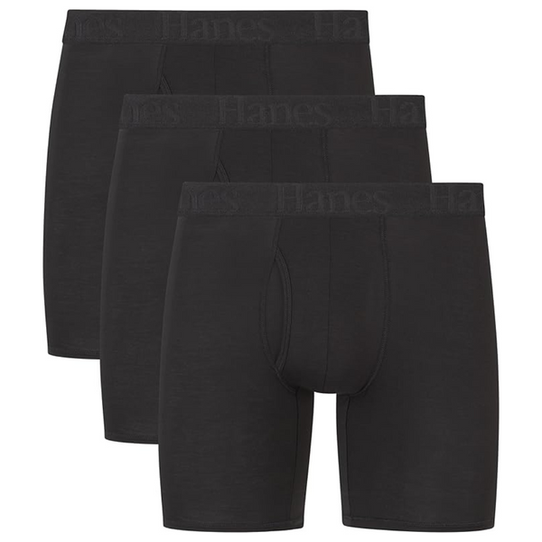 3-Pack Hanes Men's Supersoft Viscose from Bamboo Underwear Trunks & Boxer Briefs