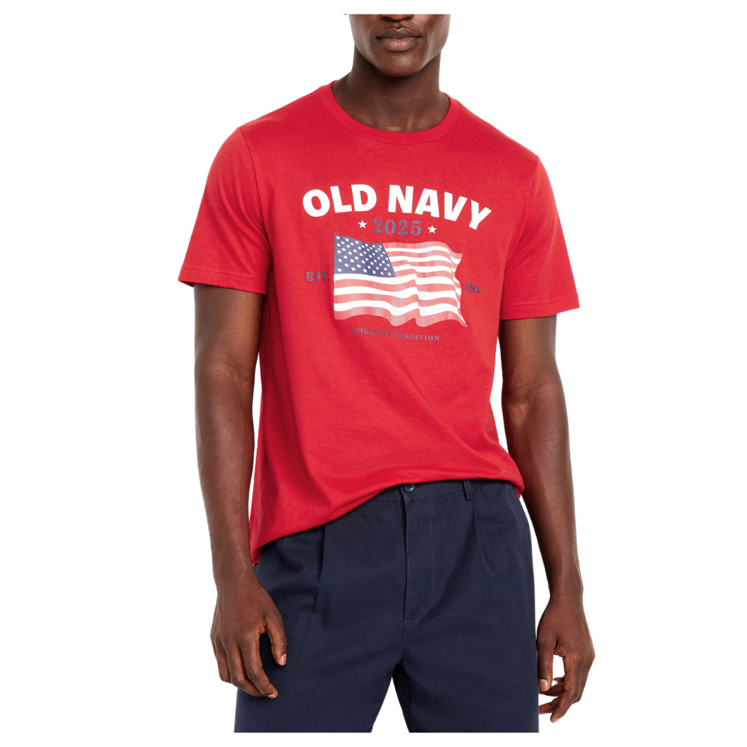 Old Navy Men's 2025 Flag Graphic T-Shirt (Robbie Red)
