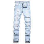 Men's Ripped Distressed Destroyed Straight Fit Denim Jeans