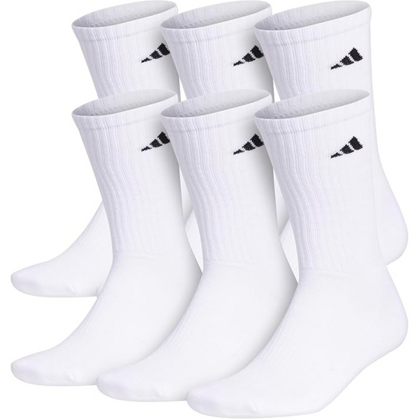 6 Pairs of Adidas Men’s Athletic Cushioned Crew Socks with Arch Compression