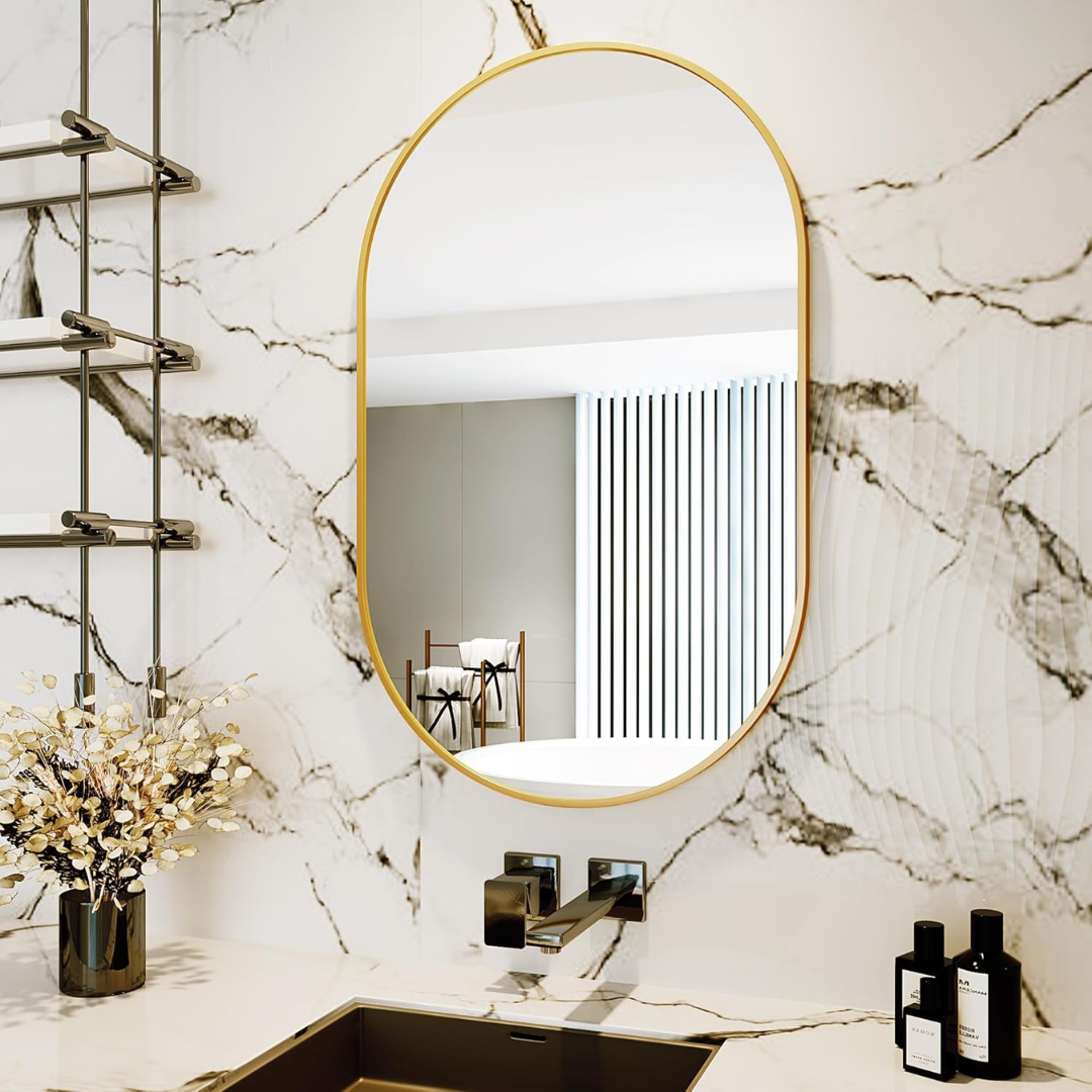 Protylctaster 20"L x 28"W Gold Oval Bathroom Mirrors