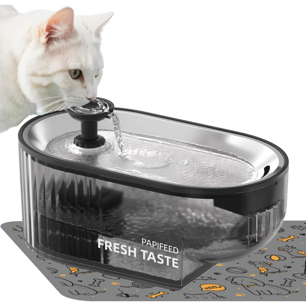 84 Oz/2.5L Pet Water Fountain + Stainless Steel Tray + 1 Mat
