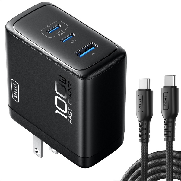 Iniu 3-Port 100W Compact Foldable GaN USB C Wall Charger