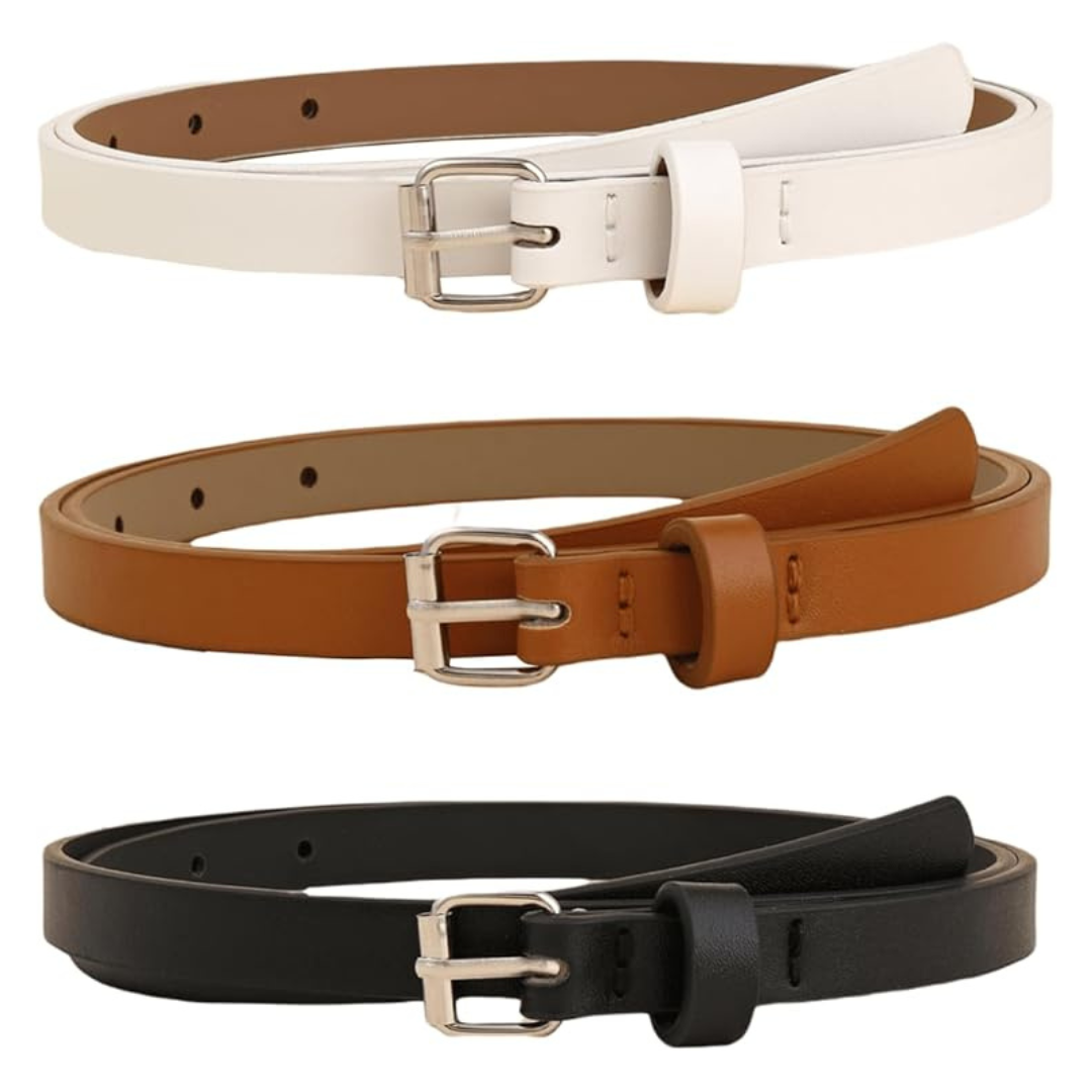 3-Pack Beaudrm Women's PU Leather Metal Buckle Belts