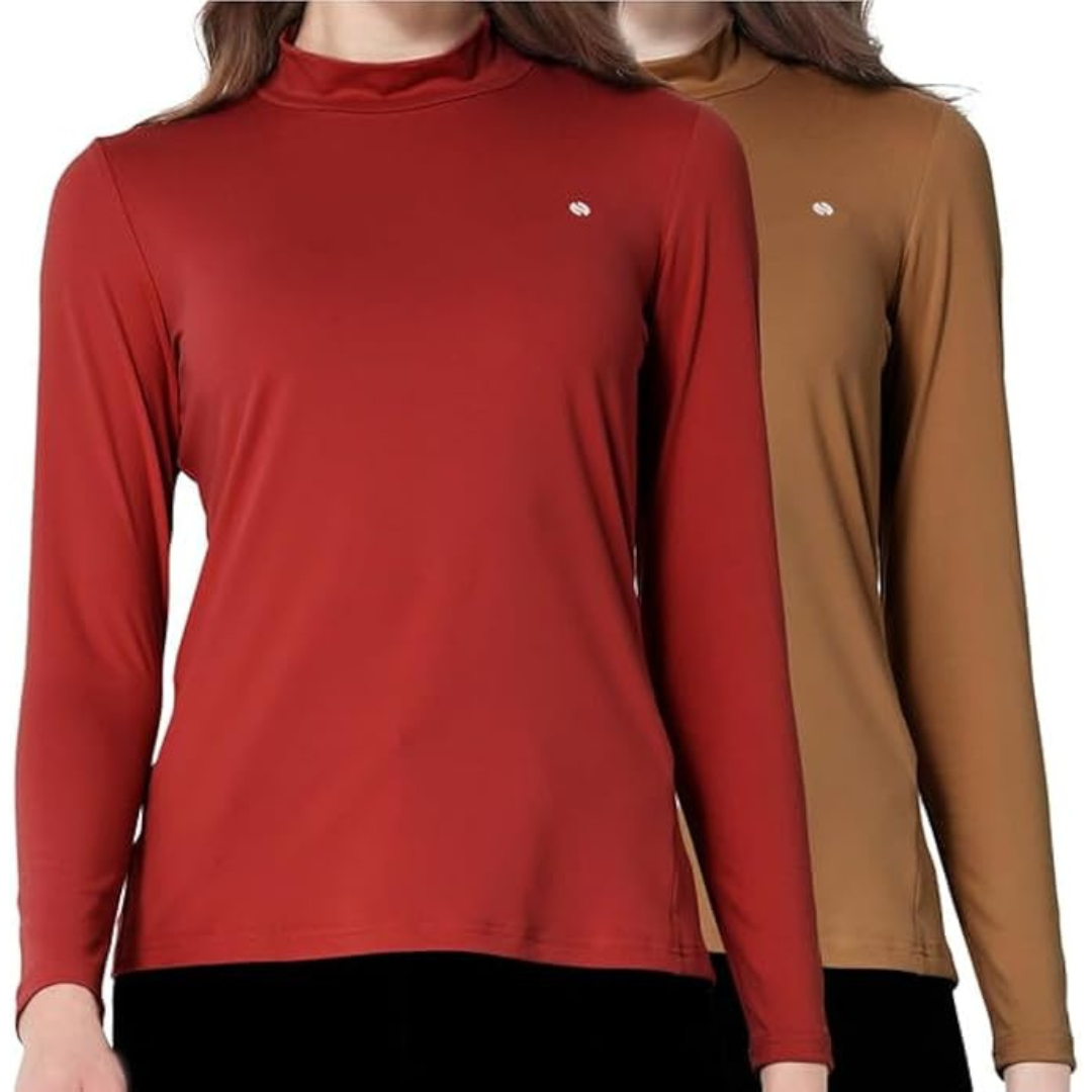 2-Pack Women's Mock Neck Top Long Sleeve T-Shirt